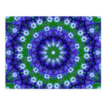 Blue Green Floral Kaleidoscope Mandala Postcard