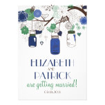Blue & Green Floral Mason Jars Wedding Invitation