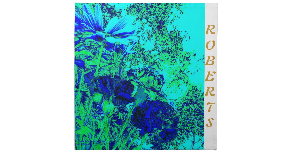 Blue Green Floral Personalized Napkins Zazzle