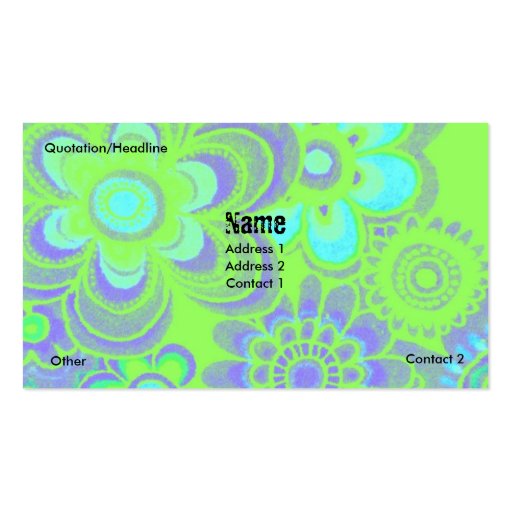BLUE & GREEN FLOWER POWER BUSINESS CARDS (front side)
