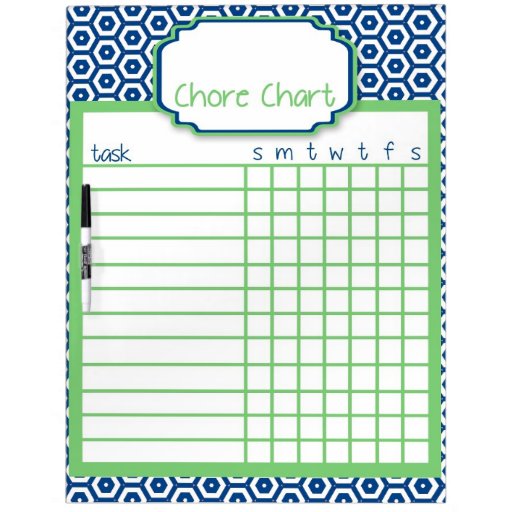 Blue & Green Chore Chart DryErase Board Zazzle