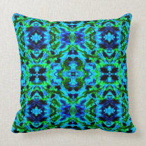 Blue & Green Kaleidoscope Watercolor Throw Pillow pillows