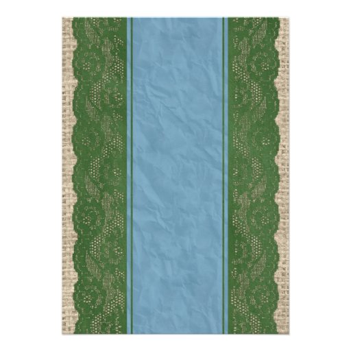 Blue Green Linen Burlap Lace Bridal Shower Invites