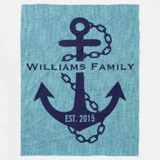 Blue-green Linen With Rustic Blue Wedding Anchor Fleece Blanket
