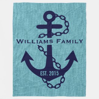 Blue-green Linen With Rustic Blue Wedding Anchor Fleece Blanket