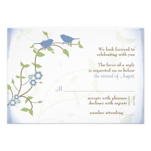 Blue Green Lovebirds Wedding RSVP Reply Card Personalized Announcements