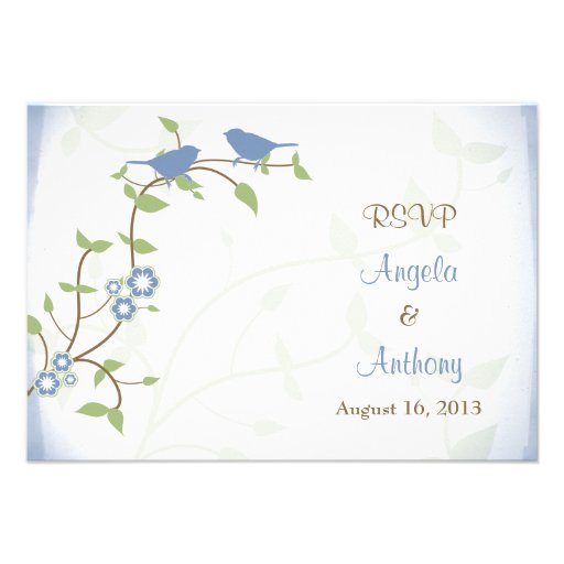 Blue Green Lovebirds Wedding RSVP Reply Card Personalized Announcements