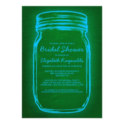 Blue & Green Mason Jar Bridal Shower Invitations