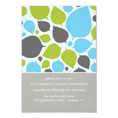 Blue & Green Modern Leaf Wedding Reception Cards