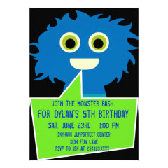 Blue Green Monster Birthday Invitations Kids Party