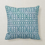 Blue Green Moroccan IKAT Modern Scroll Pattern Throw Pillow