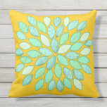 Blue Green Mustard Starburst Modern Flower Pillow pillows