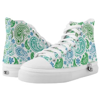 Blue & Green paisley On White Printed Shoes