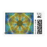Blue Green Pin Gold Fractal Glass Mandala Stamp