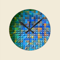 blue & green pixel fantastic wall clock wall clocks