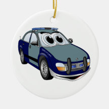Blue Green Police Car Cartoon Ornament