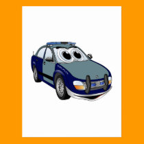 Blue Green Police Car Cartoon postcards