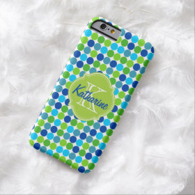 Blue Green Polka Dot Monogram Name Barely There iPhone 6 Case