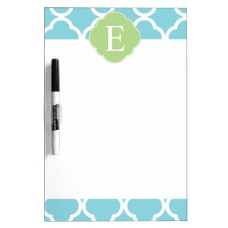 Blue Green Quatrefoil Monogram Dry-Erase Whiteboard