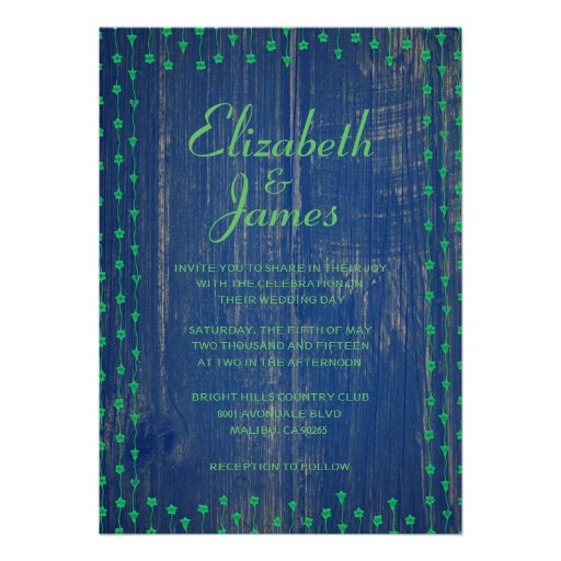 Blue & Green Rustic Barn Wood Wedding Invitations