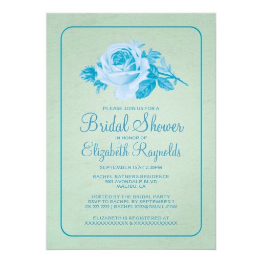 Blue Green Rustic Floral Bridal Shower Invitations