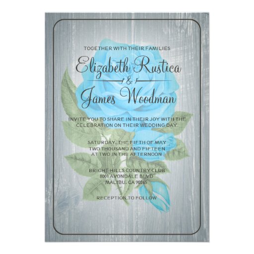 Blue & Green Rustic Floral Wedding Invitations