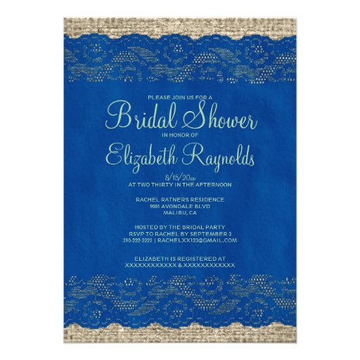 Blue & Green Rustic Lace Bridal Shower Invitations