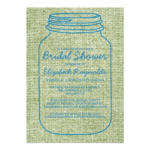 Blue Green Rustic Mason Jar Bridal Shower Invites