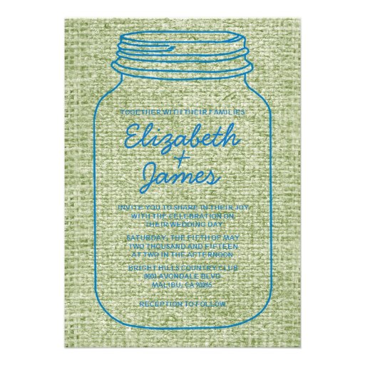 Blue & Green Rustic Mason Jar Wedding Invitations