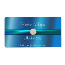 Blue& Green Satin Ribbon Wedding Wine/Water Label