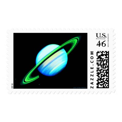Blue & Green Saturn Postage Stamps by GalaxyGifts