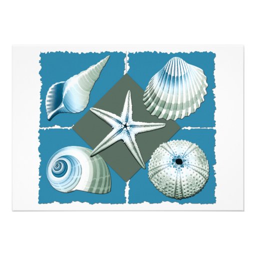 Blue & Green Sea Shells Custom Announcements