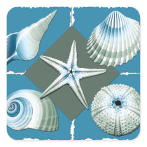 Blue & Green Sea Shells Square Stickers
