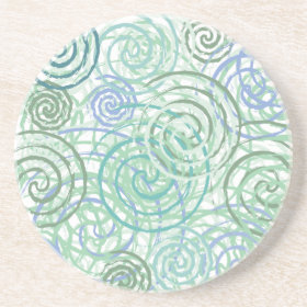 Blue Green Seaside Swirls Beach House Design Drink Coaster