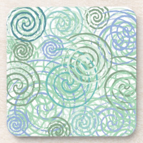 Blue Green Seaside Swirls Beach House Design Coaster