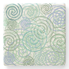 Blue Green Seaside Swirls Beach House Design Stone Beverage Coaster