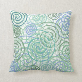 Blue Green Seaside Swirls Beach House Design Throw Pillows