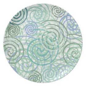 Blue Green Seaside Swirls Beach House Design Party Plate