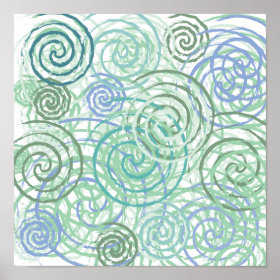 Blue Green Seaside Swirls Beach House Design Print