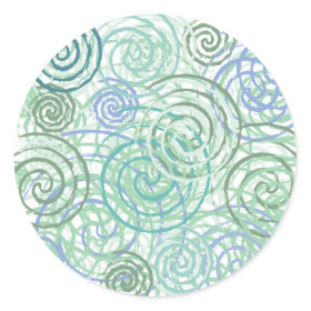 Blue Green Seaside Swirls Beach House Design Round Stickers