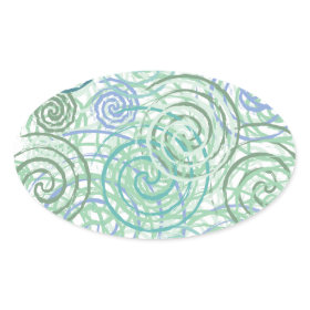 Blue Green Seaside Swirls Beach House Design Oval Stickers