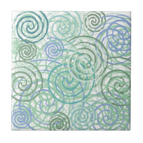 Blue Green Seaside Swirls Beach House Design Ceramic Tiles