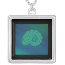 Blue, Green Shell. Abstract Art Design. Necklace