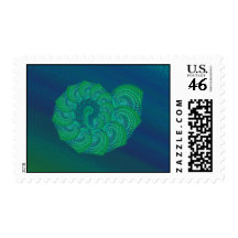 Blue, Green Shell. Abstract Art Design. Postage Stamp