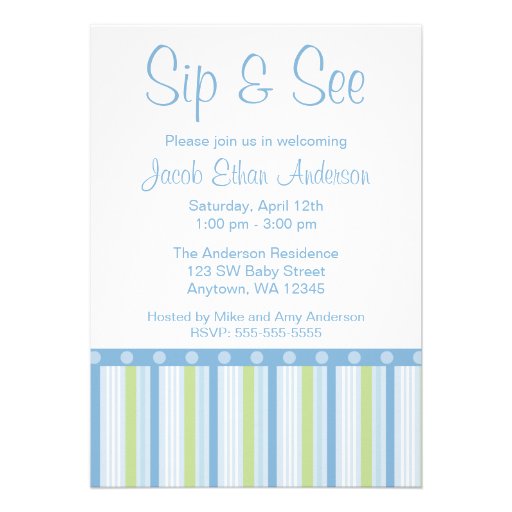 Blue Green Sip and See Stripes Card