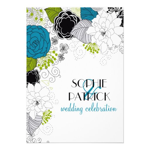 Blue & Green Spring Flowers Wedding Invitations