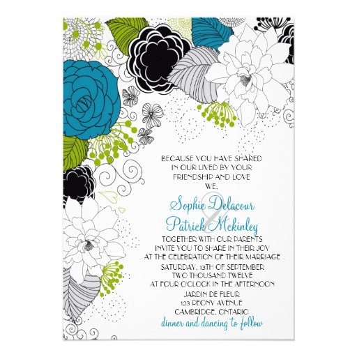 Blue & Green Spring Flowers Wedding Invitations