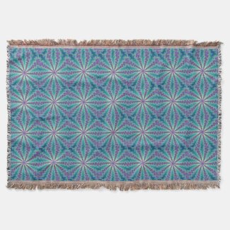 Blue Green Star Fractal Pattern Throw Blanket