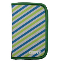 Blue green stripe pattern custom name personal planners