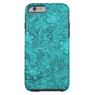 Blue-Green Suede Leather Look Retro Floral Design Tough iPhone 6 Case